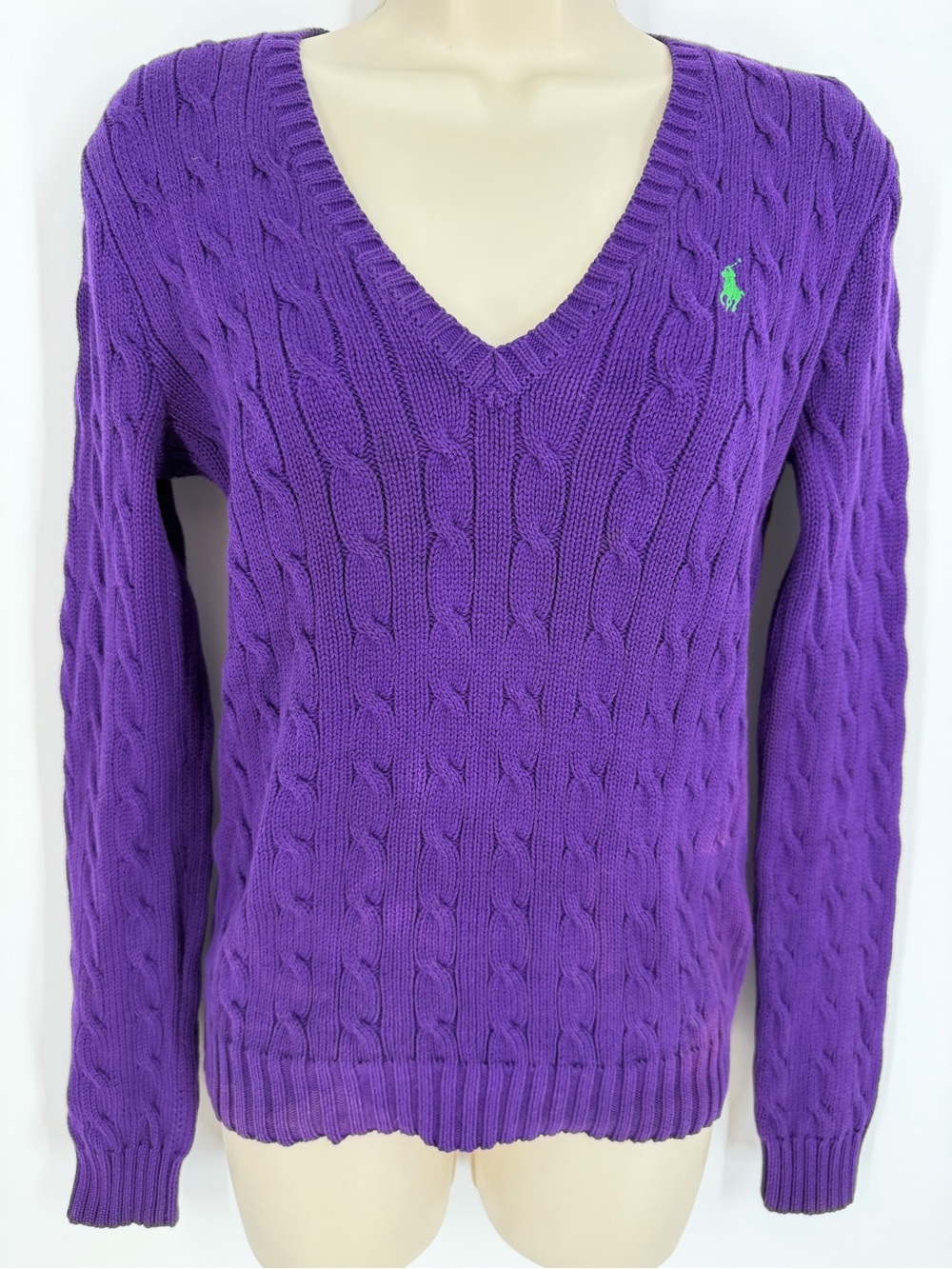 Ralph Lauren Sport Cotton Cable Knit V-Neck Sweater M Ivy Prep Collegiate Layer